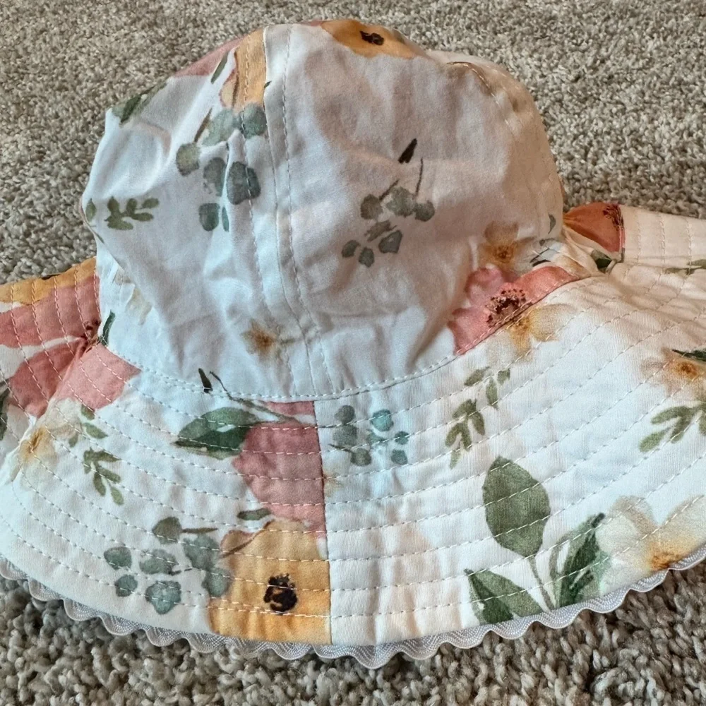 Toby Floral Kids Sun Hat Watercolor Reversible Eyelet hat size 12-24 months